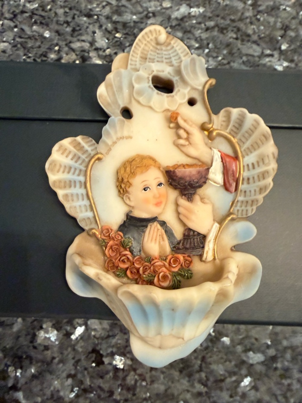 Holy water font, specifically designed to commemorate a First Holy Communion